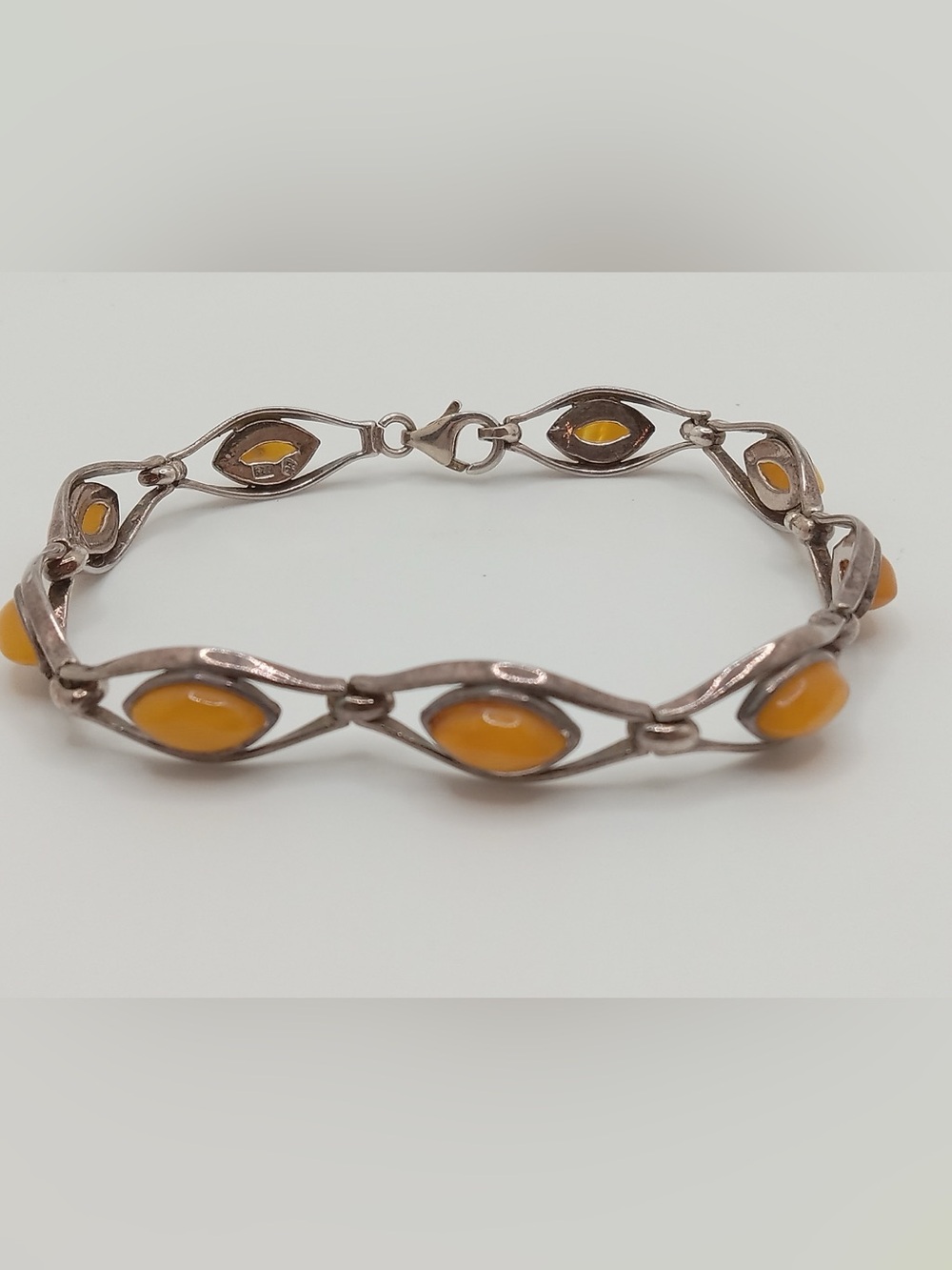 Vintage Baltic Amber 925 Sterling Silver Bracelet 8” 11g Butterscotch Honey